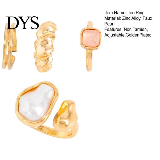 Daily Wear Rings 4Pcs Faux Baroque Pearl Toe Ring Set, Non Tarnish Open Zinc Alloy for Women, Adjustable Golden Plated Foot Jewelry Summer