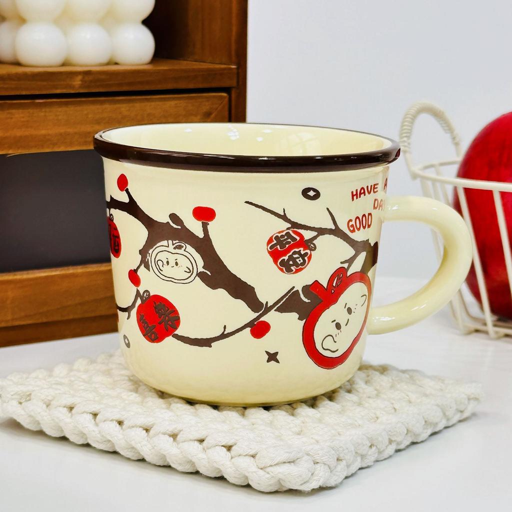 Relief Single Cup Pastoral Style Ceramic Cup Simple Office Drinking Cup Girls Cute Cup Souvenir Mug
