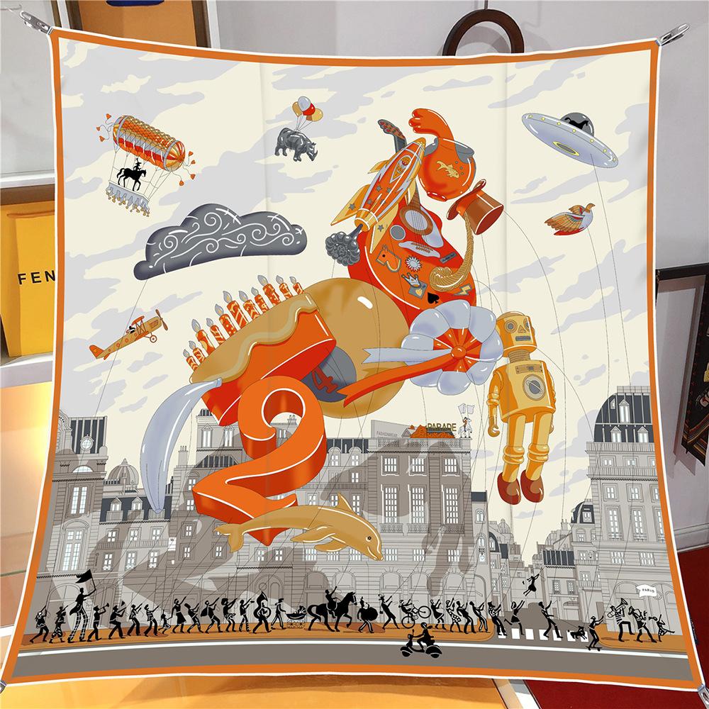 90CM Silk Scarf Women Fly World Print Square Scarves Head Echarpes Silk Foulards Femme Wraps Beach Shawl Bandana Lady Hijabs