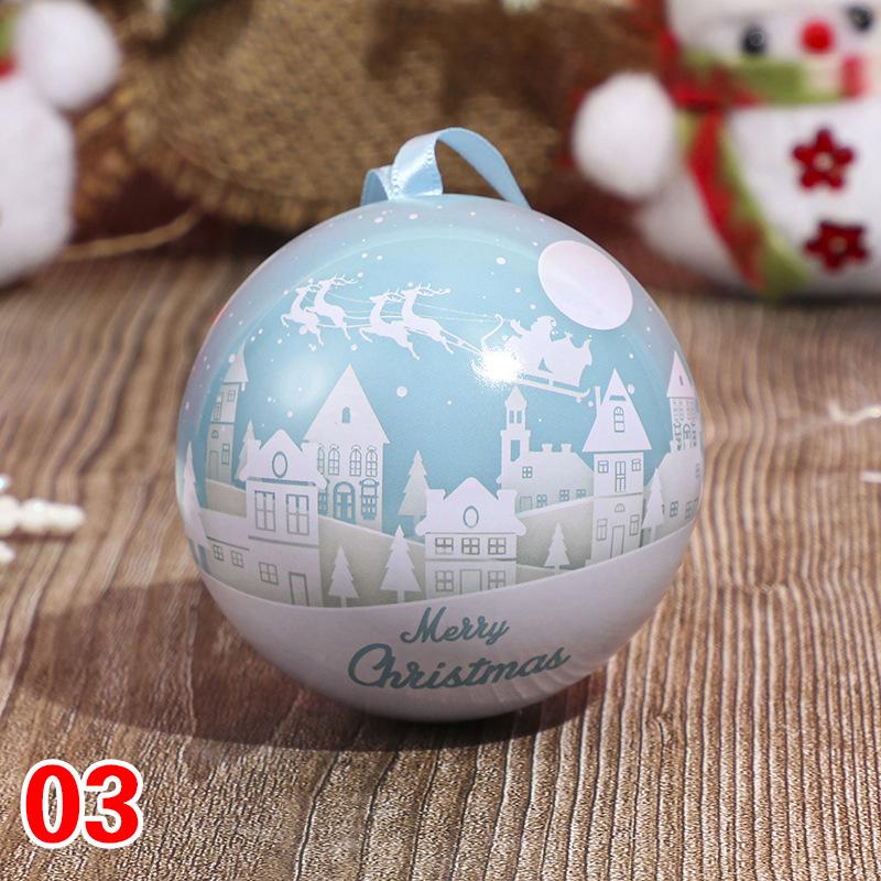 1PC Kids Favors Mini Tin Box Round Empty Case Santa Printing Candy Storage Case Round Ball Shaped