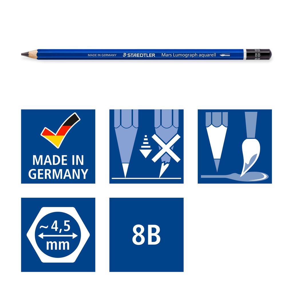 Staedtler 8B Mars Lumograph Aquarelle Акварельные карандаши для рисования тушью, 12 карандашей, 100A-8B*12