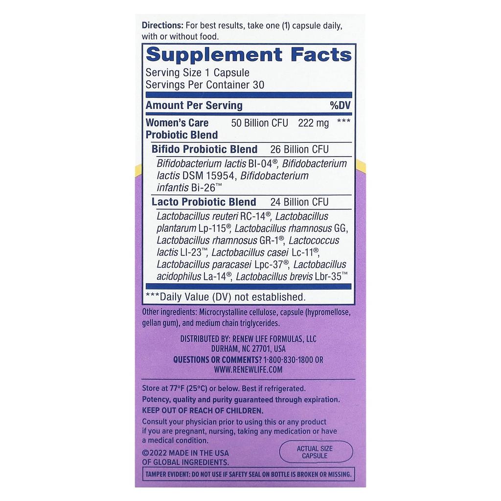 Renew Life Ultimate Flora, Vaginal Probiotic for Women, 50 Billion, 30 Veggie Capsules