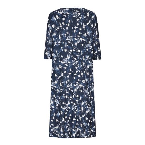 Summer Women Dress A-line Loose Hem Pleated O Neck Button Short Sleeve Loose Side Pockets Retro Floral Print Mid-calf Length Commute Beach Midi Dress