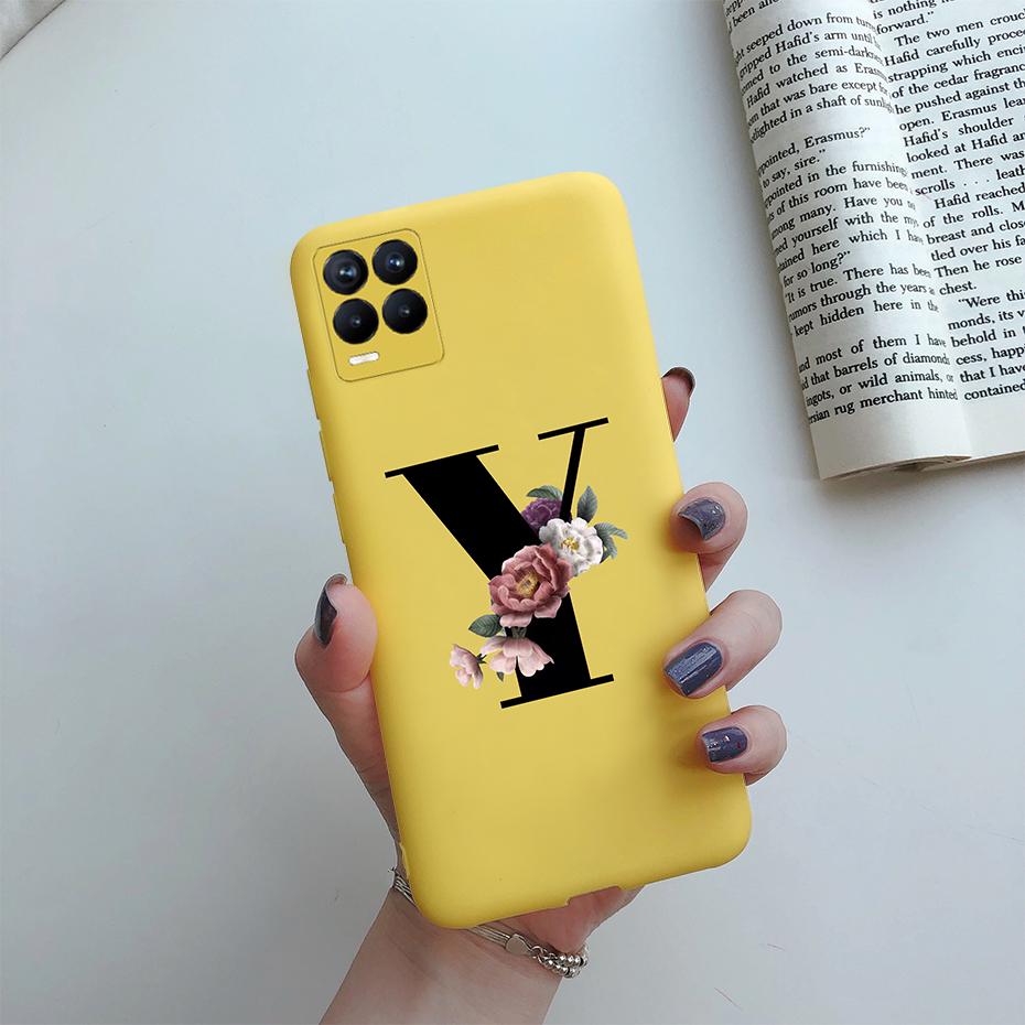 For Realme 8 Pro Case Silicon Soft Letter Monogram Flowers Phone back cover For Oppo Realme8 4G RMX3085 Realme 8 Pro Bumper Case