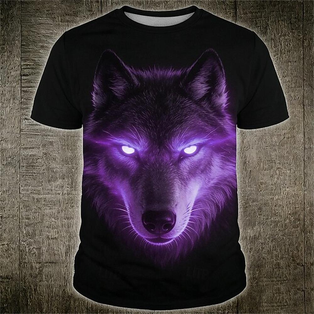 Men's Summer Crew-Neck T-Shirt with Cool Lion Print Casual Short-Sleeve Loose-Fit Pullover Fashionable Street Style for Men