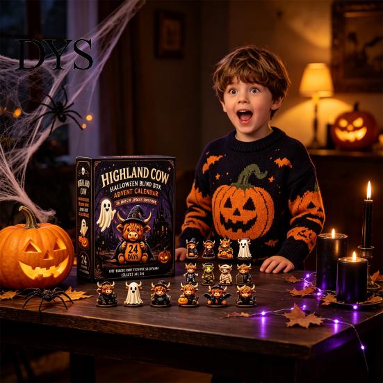 Halloween Countdown Gift Box Highland Cow Advent Calendar, 24 Days Desk Decorations with 24Pcs Figurines, Spooky 2026 Calendar