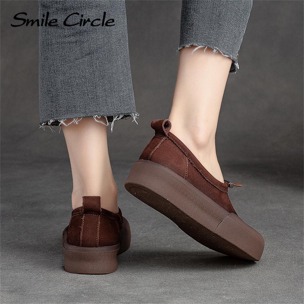Женские туфли на плоской подошве из натуральной кожи, туфли без шнуровки с круглым носком на толстой подошве, модная удобная повседневная обувь