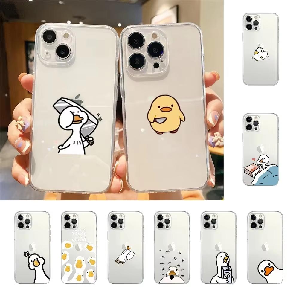 Смешной чехол для телефона с уткой для iPhone 16 15 14 13 12 11 Pro Max XS X XR 7 8 SE Прозрачная крышка Funda