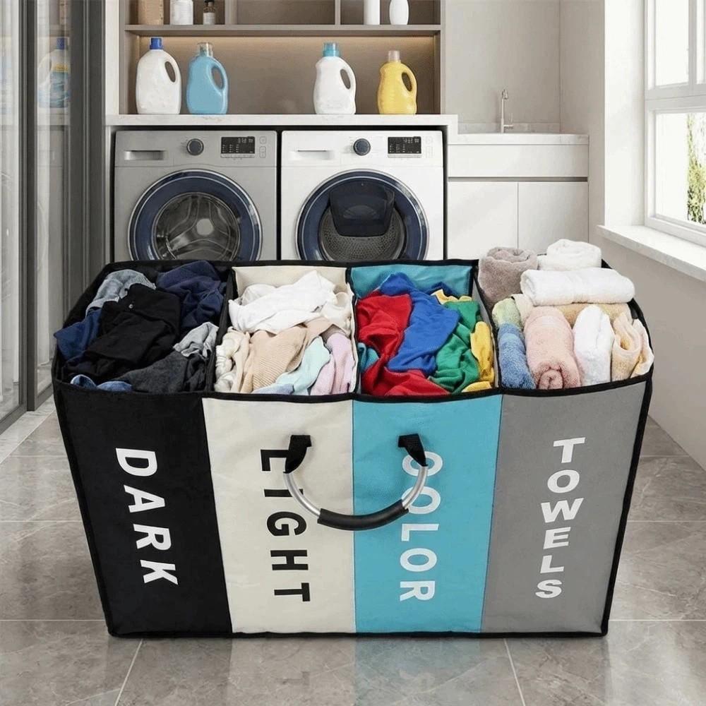 Folding 4 Grids Dirty Clothes Basket Oxford Cloth Miscellaneous Storage Bag  Dormitory