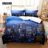 Город Ночной пейзаж Комплект постельного белья Пододеяльники Комплекты 3D постельных принадлежностей Цифровая печать Постельное белье Queen Size Комплект постельного белья Модный дизайн
