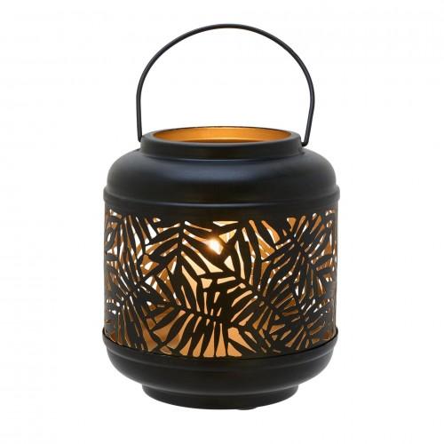 Country Living Black Metal Leaf Lantern with Gold Inside - 17cm Tall
