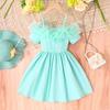 Girls' Elegant Princess Mesh Lace Neckline Halter Dress 2025 Summer Children's Fashion Casual Dress