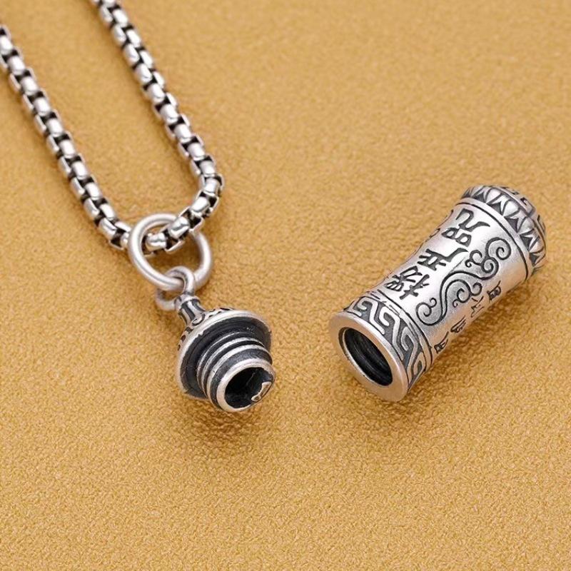 Vintage Shurangama Mantra Prayer Wheel Pendant Necklace Male Jewelry  Personalized Amulet Necklace For Men Jewelry