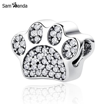 Стерлингового серебра 925 пробы, очаровательные бусины, милые отпечатки лап, микро-паве, хрустальные бусины с цирконием, браслеты, женские ювелирные изделия своими руками