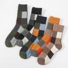 5/10 Pairs Autumn Winter Thickened Warm Fleece Socks Men's Colour Block Checkered Mid Calf Cotton Towel Socks Long Socks Comfortable
