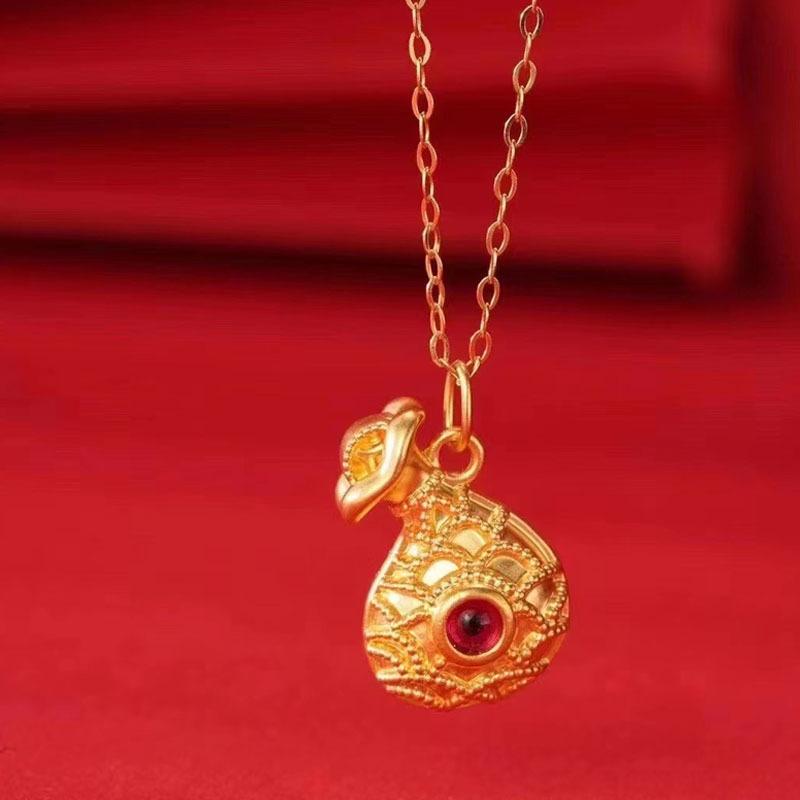 18-каратное золотое ожерелье красный агат маленький кошелек кулон Fulu 750 золотые ювелирные изделия для женщин