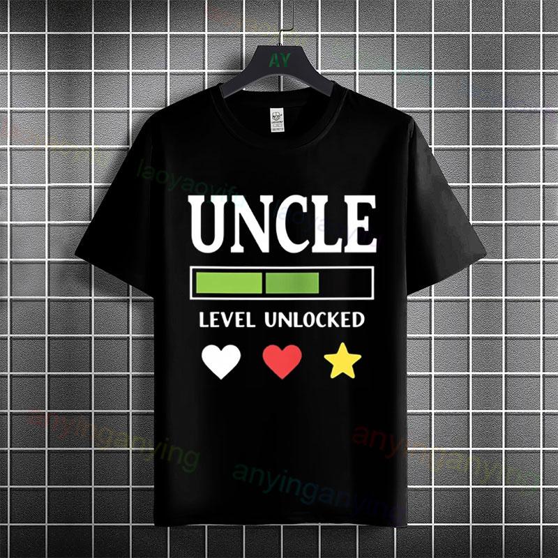 Funny Uncle Level Unlocked Graphic Tshirt Casual Fashion Streetwear 100 Cotton Short Sleeve Crew Neck Tshirt Perfect For Gift