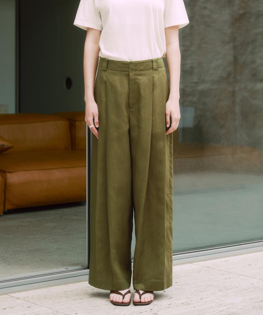 ZEROSTREET [2 Colors] Le Zero Linen Double-Pleat Wide Pants