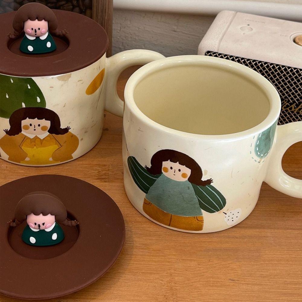 Handpainted Cartoon Ceramic Coffee Mugs 420ml Capacity Retro Style Tableware  Breakfast Dining