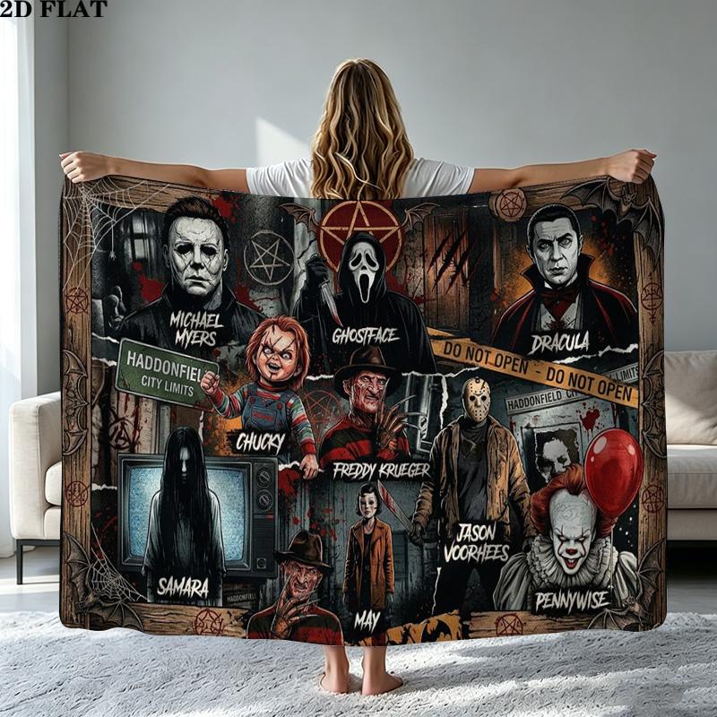 Horror Movie Series Print Flannel Blanket High Quality Warm Comfortable Cover for All Seasons Perfect for Gifts Home Decor