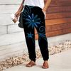 Women Flower Printing Pants Lace Up Elastic Waist Loose  Trousers Casual Long Pants Trousers with Pockets