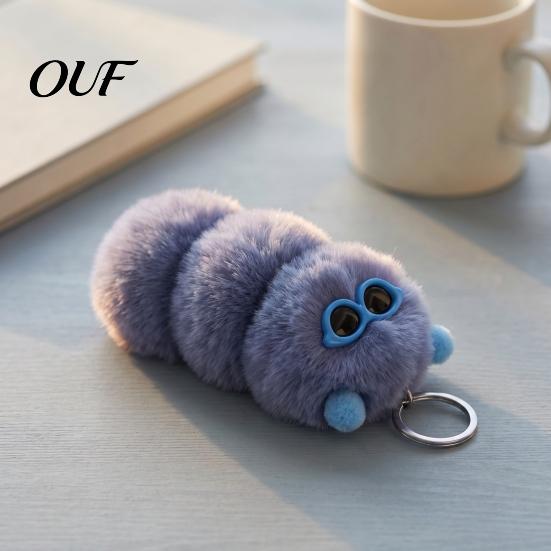 Stuffed Caterpillar Pendant Plush Sunglasses Keychain, Keyring for Toy Bags & Car Keys, Decorative Backpack Purse Accessory Soft Keychain