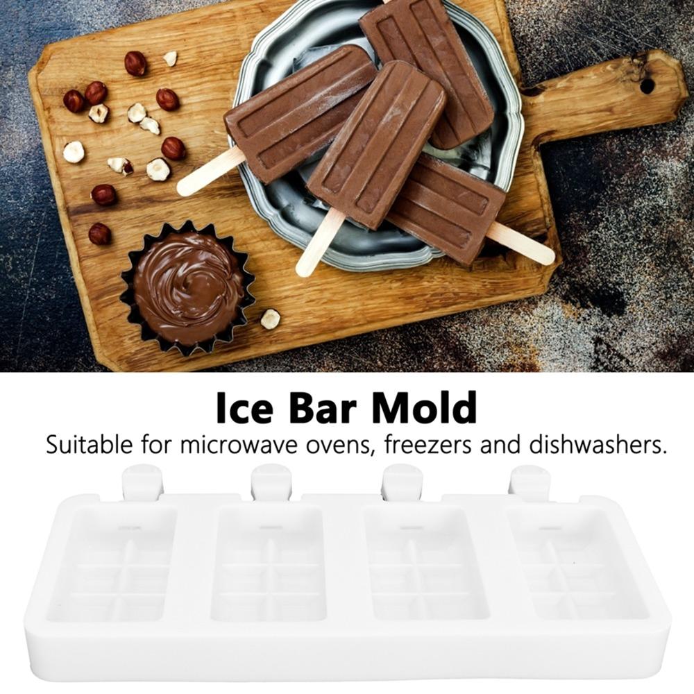Grid Pattern Silicone Ice Cream Mold 4-Cavity DIY Ice Cream Mold Ice Bar Maker DIY Freezer Making
