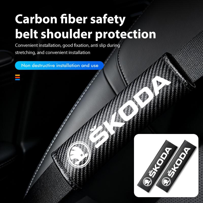 IZNH3 Carbon Fibe Car Seat Belt Pads Shoulder Cover Auto Accessories For Skoda Fabia Kodiaq Kamiq Superb Yeti Octavia Enyaq Rapid