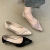 French Evening Wind Pointed Single Shoes Women's 2025 New Gentle Temperament Celebrity Splicing Shallow Mouth Wedge Heel Commuter Shoes