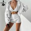 TIFICY Женские модные повседневные весенне-осенние однотонные с принтом брючные костюмы с капюшоном и длинным рукавом
