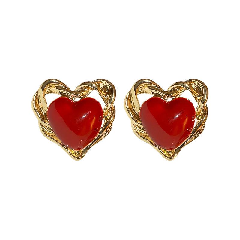 Серьги-гвоздики в форме сердца из белой, красной и черной эмали для женщин, сладкие украшения для вечеринки, винтажные скрученные полые металлические милые серьги в подарок