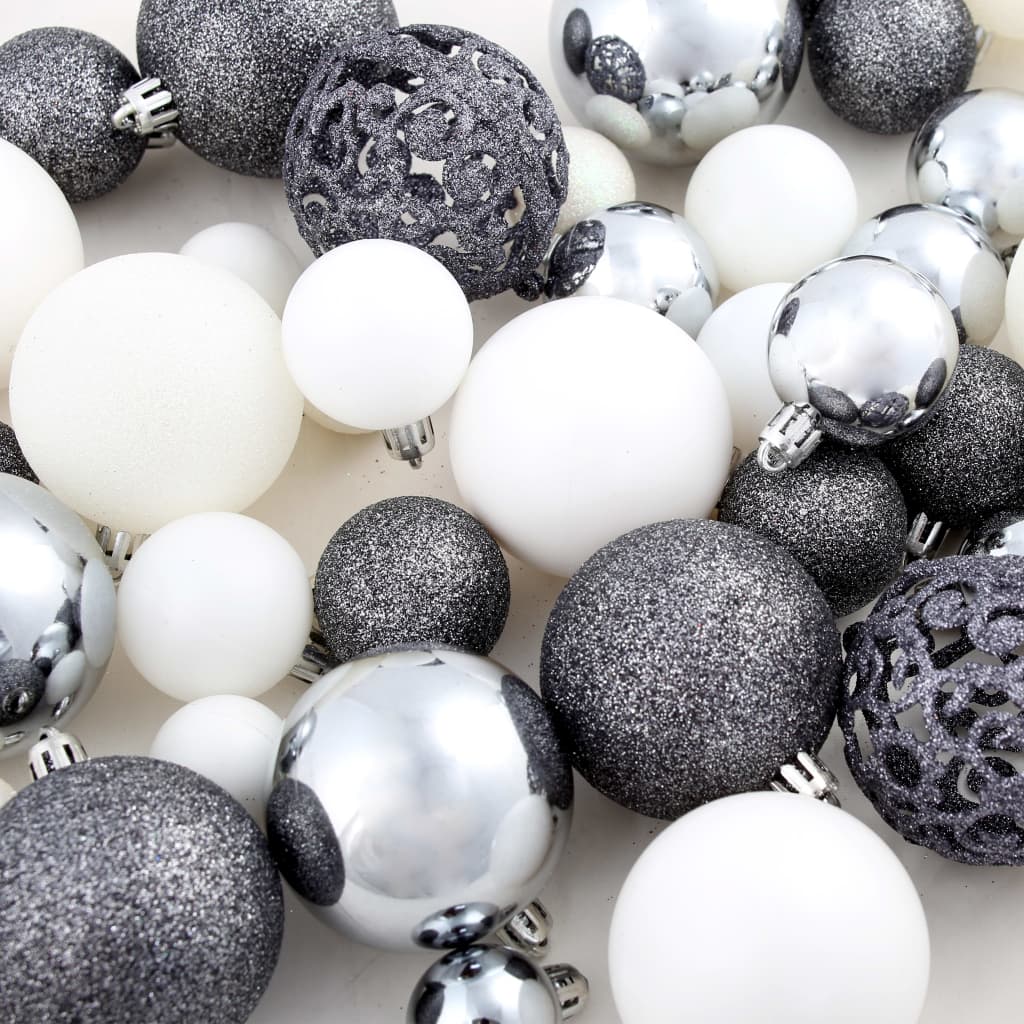 100 Piece Christmas Ornament Set 3 4 6 cm White Grey