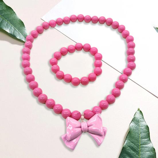 1 Set Princess Gift Necklace Bracelet Set Adorable Bow Candy Color Eco-friendly Bow Necklace for Girls