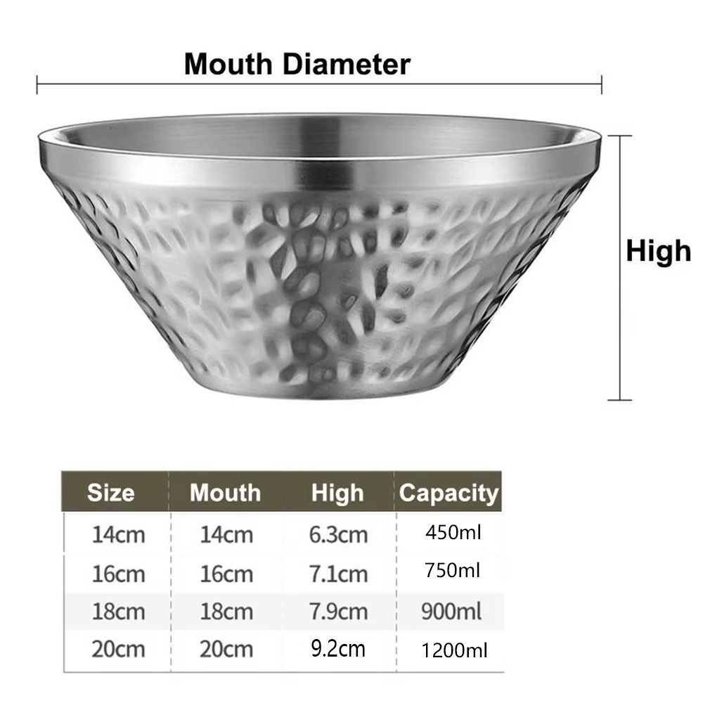 304 Stainless Steel Salad Mixing Bowl Double Layer Ice Shaved Bowl Thicken Ice Cream Bowl  Rice