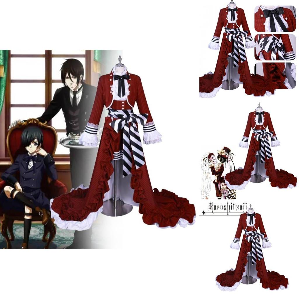 Высококачественный наряд Сиэля из «Темного дворецкого» с красной чайной чашкой, с аксессуарами и париком, размеры XS-XXXL