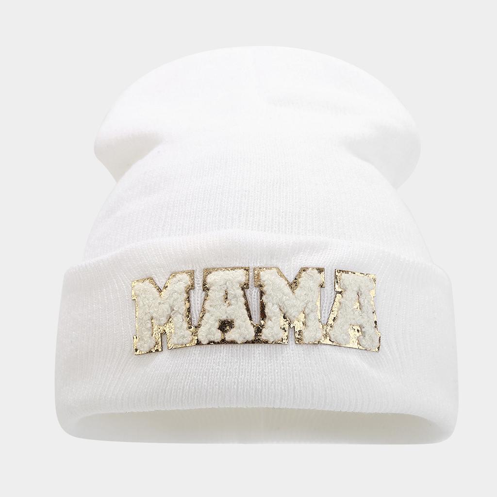 Autumn and winter fashion MAMA towel embroidered knitted hat women's solid color simple wool hat outdoor warm cover hat tide
