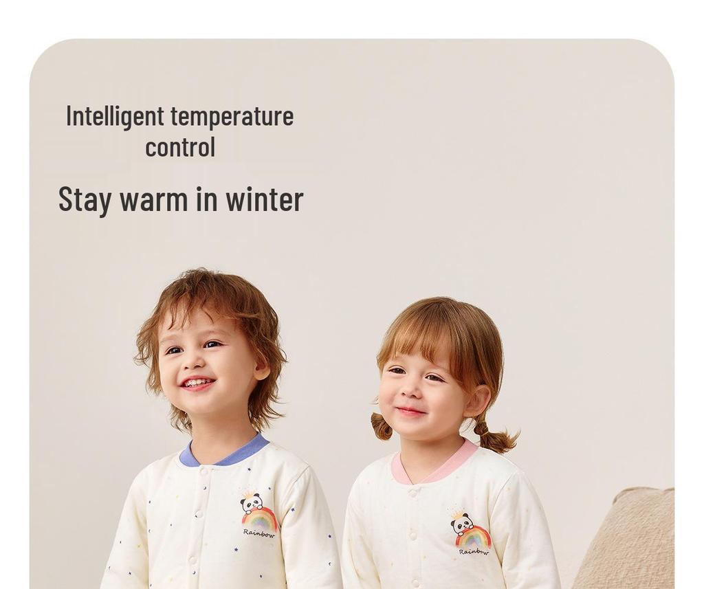 Детский пижамный комплект Jingqi из стеганого хлопка с высокой талией и защитой животика - Теплая, регулирующая температуру домашняя одежда для осени и зимы