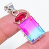 Bi-Color Tourmaline, Garnet Handmade 925 Sterling Silver Pendant 1.65" Q4w66