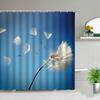 Серия Растения Занавеска для душа Ванная комната Водонепроницаемая Полиэстеровая ткань Занавеска Тканевая Одуванчик Цветочный принт Декор для ванны С крючками