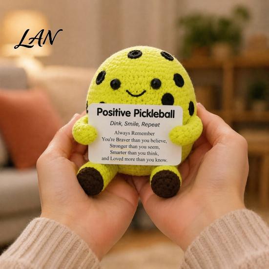 Pocket Sized Inspirational Gift for Athletes Knitted Positive Sports Ball Plush Emotional Support Doll with Hand Woven Encouraging Words Encouragement