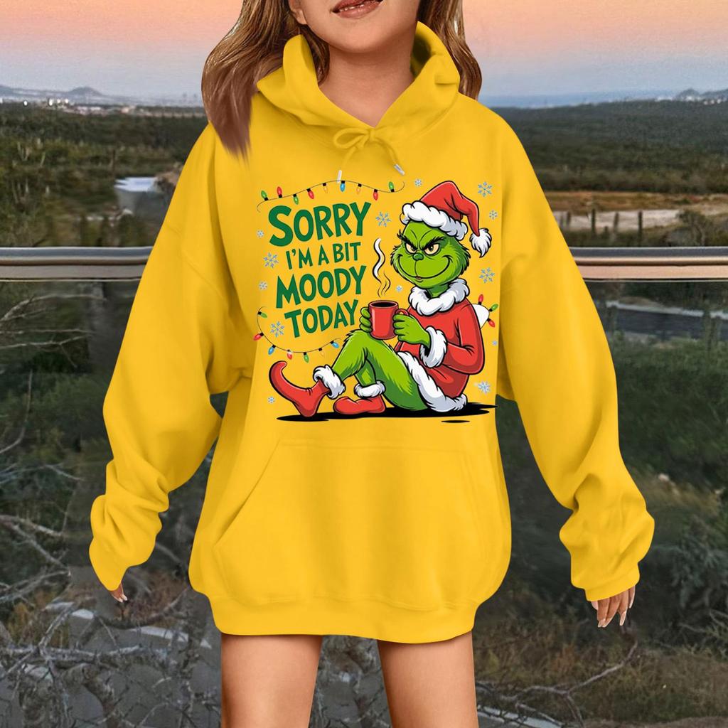 Children's Fashionable Casual Long-sleeved Loose Christmas Print Pullover Hooded Sweatshirt