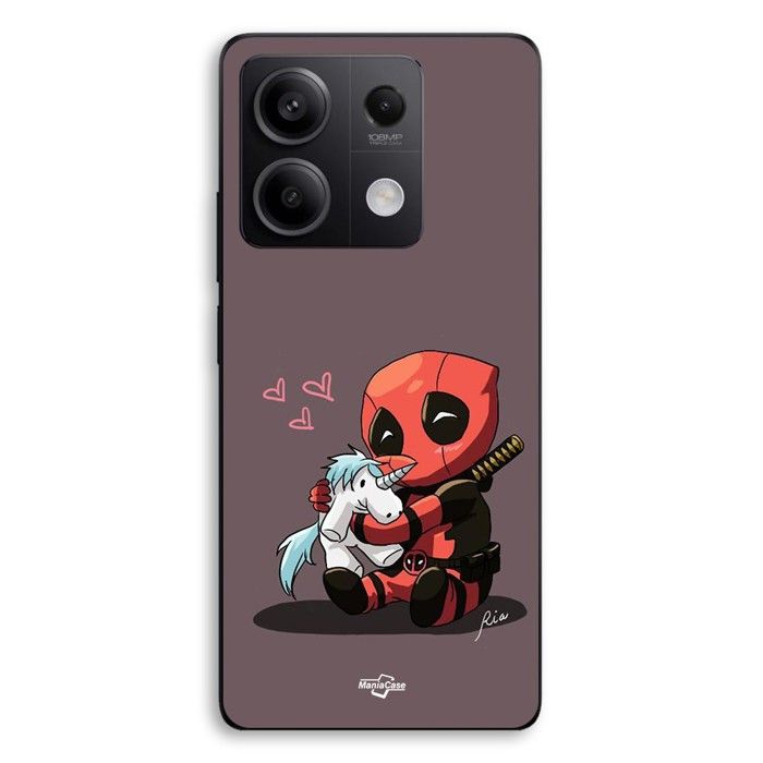 Coque de téléphone - MANIACASE - Xiaomi Redmi Note 13 5G - Silicone TPU - Bébé Deadpool avec Licorne - Noir
