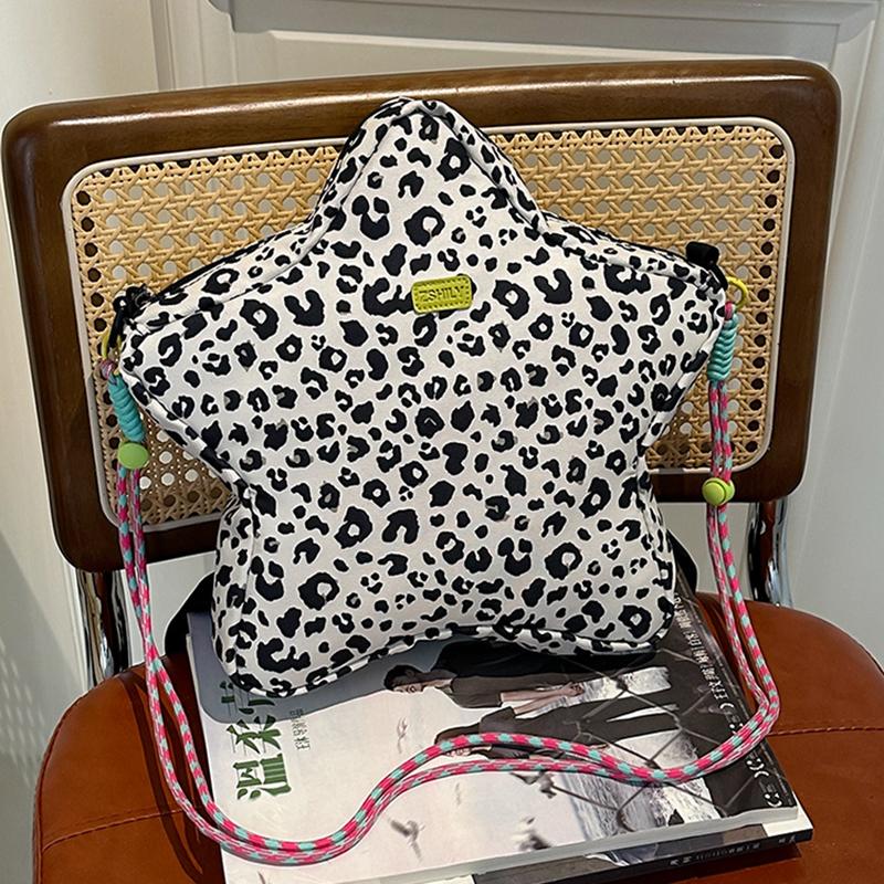 Рюкзак в форме звезды с леопардовым принтом, с регулируемым ремешком, повседневная нейлоновая наплечная сумка для путешествий, шопинга и вечеринок