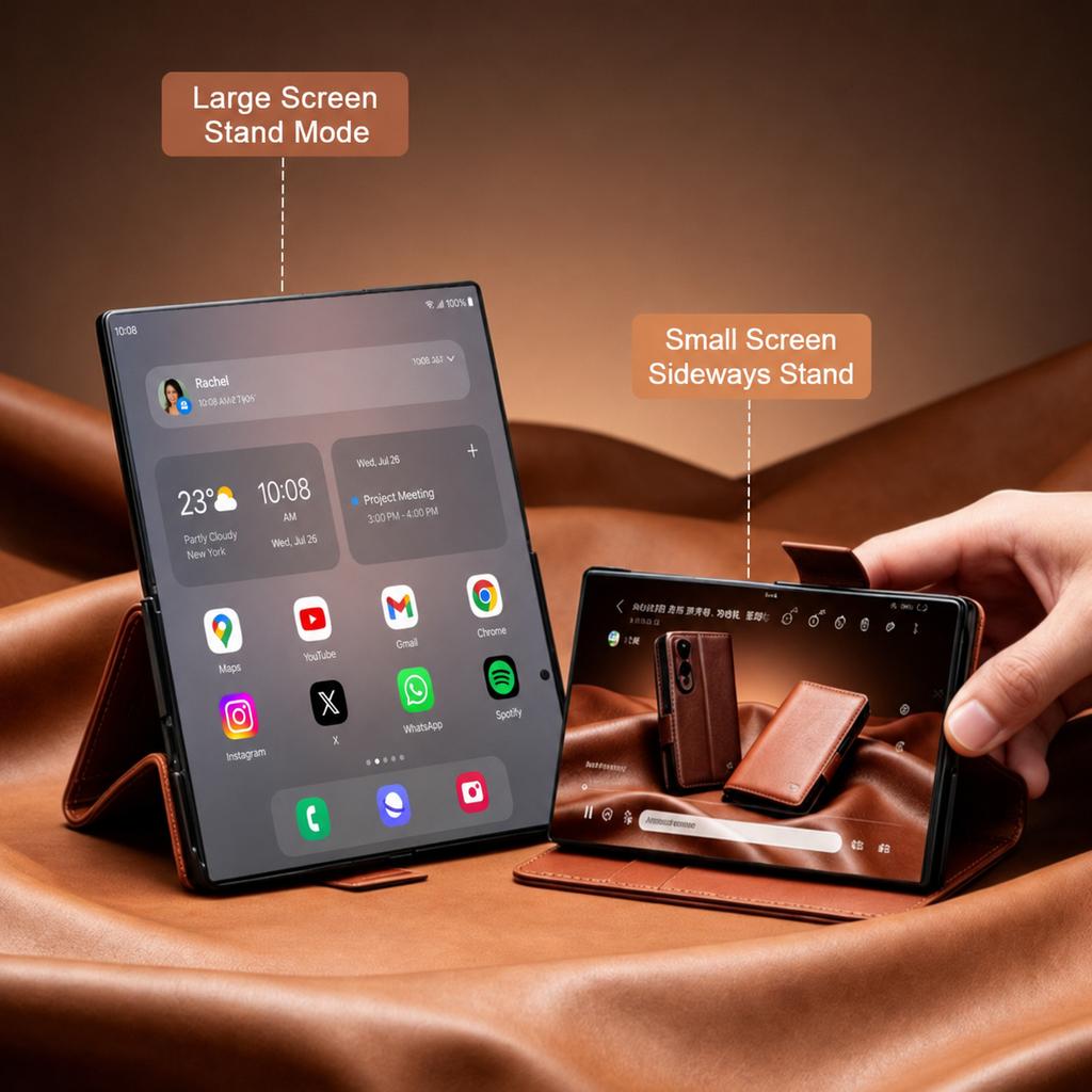 Waxed Genuine Leather Case for Samsung Galaxy Z Fold8 Z Fold8 Ultra Magnetic Flip Wallet Cover Card Slot Shockproof