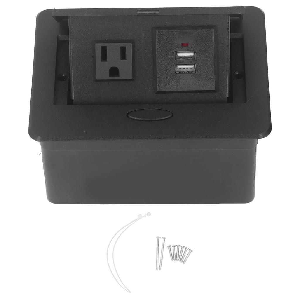 Embedded Desktop Socket with 3 Holes  Outlet Dual USB Ports Power Strip Receptacle AC110V 16A