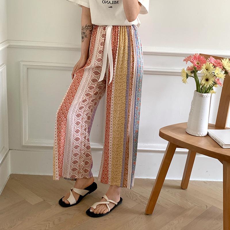 1011 new cotton and silk pajama pants women's high-end casual simple thin wide-leg pants can be worn outside casual loungewear