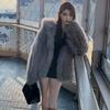 Зимняя шуба женская средней длины и длинная, с капюшоном из лисьего меха, свободная и тонкая, модная и экологичная меховая шуба