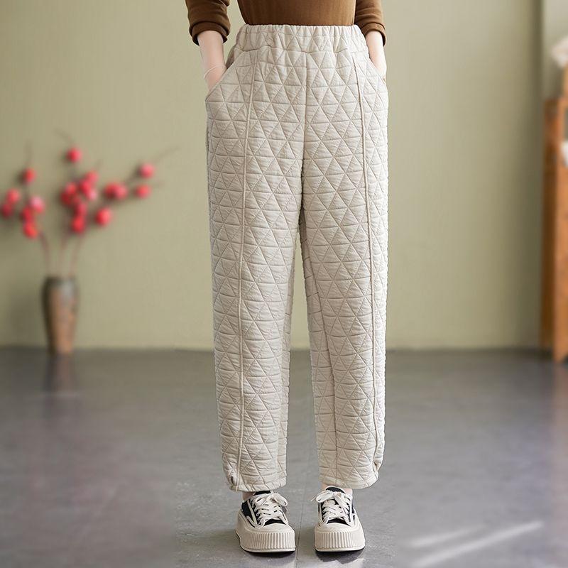 Women Winter Warm Down Cotton Pants Thick Padded Quilted Trousers Joggers Elastic Waist Casual Trousers