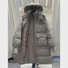 Женское хлопковое пальто длиной до колена из толстого белого утиного пуха с капюшоном 2024 года - зимняя мода в корейском стиле