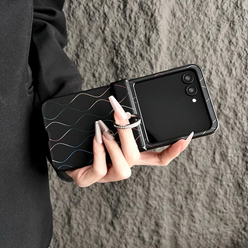 Luxury Leather Ring Holder Phone Case For Motorola Razr 60 50S 50 Ultra 40 Ultra Gradient Stripe Shockproof Hard PC Slim 3pcs Folding Cover